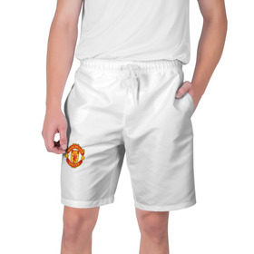 Мужские шорты 3D с принтом Манчестер Юнайтед ,  полиэстер 100% | прямой крой, два кармана без застежек по бокам. Мягкая трикотажная резинка на поясе, внутри которой широкие завязки. Длина чуть выше колен | manchester | мю | футбол