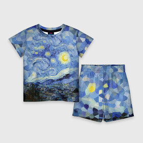 Детский костюм с шортами 3D с принтом Звездная ночь ,  |  | Тематика изображения на принте: starry night | ван гог | город | звезды | импрессионизм | луна | ночь | художник