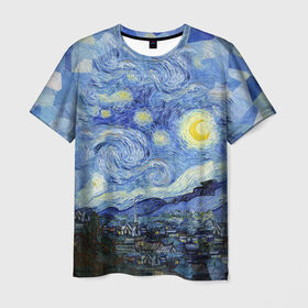 Мужская футболка 3D с принтом Звездная ночь , 100% полиэфир | прямой крой, круглый вырез горловины, длина до линии бедер | starry night | ван гог | город | звезды | импрессионизм | луна | ночь | художник