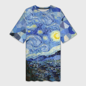 Платье-футболка 3D с принтом Звездная ночь ,  |  | starry night | ван гог | город | звезды | импрессионизм | луна | ночь | художник