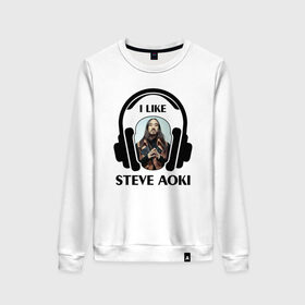 Женский свитшот хлопок с принтом I like Steve Aoki , 100% хлопок | прямой крой, круглый вырез, на манжетах и по низу широкая трикотажная резинка  | Тематика изображения на принте: beatport | club | dim mak | dj | edm | electro | house | i like | music | production | radio | steve aoki | techno | top | trance | дискотека | звезда | клуб | любимчик | мне нравится | музыка | музыкант | наушники | продюссер | радио | фестиваль