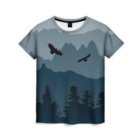 Женская футболка 3D с принтом Простор , 100% полиэфир ( синтетическое хлопкоподобное полотно) | прямой крой, круглый вырез горловины, длина до линии бедер | горы | ландшафт | лес | орёл | простор | птицы