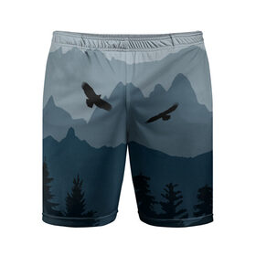 Мужские шорты 3D спортивные с принтом Простор ,  |  | горы | ландшафт | лес | орёл | простор | птицы