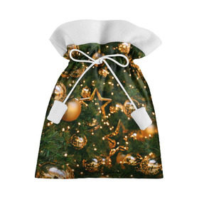 Подарочный 3D мешок с принтом Праздничные шары , 100% полиэстер | Размер: 29*39 см | елка | елочные | звезды | золото | игрушки | хвоя | шары