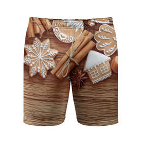 Мужские шорты 3D спортивные с принтом Коричные пряники ,  |  | Тематика изображения на принте: 2017 | happy | new | year | год | корица | новый | печенье | печеньки | пряники | сладости