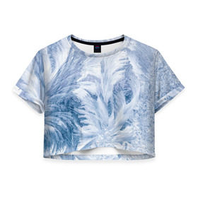 Женская футболка 3D укороченная с принтом Морозные узоры , 100% полиэстер | круглая горловина, длина футболки до линии талии, рукава с отворотами | Тематика изображения на принте: frost | happy | new | year | год | иней | мороз | новогодние | новый | снег