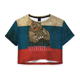 Женская футболка 3D укороченная с принтом This is Russia , 100% полиэстер | круглая горловина, длина футболки до линии талии, рукава с отворотами | медведь | мишка | патриот | патриотизм | россия | руский | рф | страна | ярусский