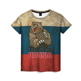 Женская футболка 3D с принтом This is Russia , 100% полиэфир ( синтетическое хлопкоподобное полотно) | прямой крой, круглый вырез горловины, длина до линии бедер | медведь | мишка | патриот | патриотизм | россия | руский | рф | страна | ярусский