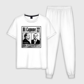 Мужская пижама хлопок с принтом Аль Капоне , 100% хлопок | брюки и футболка прямого кроя, без карманов, на брюках мягкая резинка на поясе и по низу штанин
 | al capone | аль капоне | гангстер | мафия | чикаго