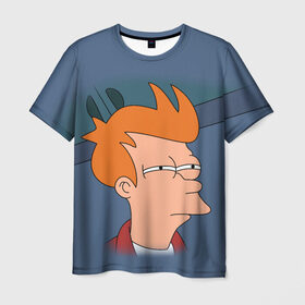 Мужская футболка 3D с принтом Фрай , 100% полиэфир | прямой крой, круглый вырез горловины, длина до линии бедер | fry | futurama | футурама