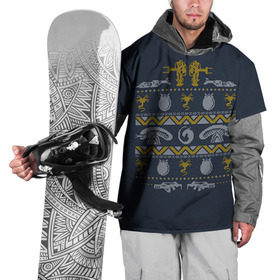 Накидка на куртку 3D с принтом Новогодний свитер Чужой , 100% полиэстер |  | Тематика изображения на принте: alien | new year | новогодний