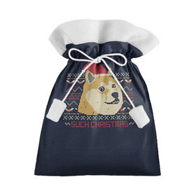 Подарочный 3D мешок с принтом Новогодний свитер Doge , 100% полиэстер | Размер: 29*39 см | Тематика изображения на принте: 2017 | new year | акита | год | мем | новогодний | новый | сиба ину