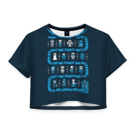 Женская футболка 3D укороченная с принтом Новогодний свитер Доктор Кто , 100% полиэстер | круглая горловина, длина футболки до линии талии, рукава с отворотами | 2017 | new year | год | доктор | кто | новогодний | новый | петух | петушок