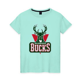 Женская футболка хлопок с принтом Milwaukee Bucks , 100% хлопок | прямой крой, круглый вырез горловины, длина до линии бедер, слегка спущенное плечо | 