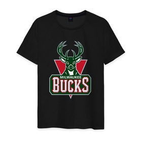 Мужская футболка хлопок с принтом Milwaukee Bucks , 100% хлопок | прямой крой, круглый вырез горловины, длина до линии бедер, слегка спущенное плечо. | Тематика изображения на принте: 