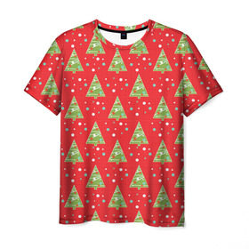 Мужская футболка 3D с принтом Новый год от new.art.fox , 100% полиэфир | прямой крой, круглый вырез горловины, длина до линии бедер | елки | красный | новогодний | паттерн | рождество