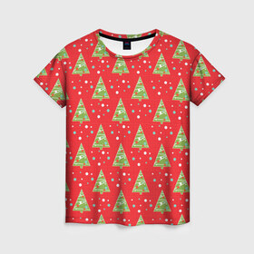 Женская футболка 3D с принтом Новый год от new.art.fox , 100% полиэфир ( синтетическое хлопкоподобное полотно) | прямой крой, круглый вырез горловины, длина до линии бедер | елки | красный | новогодний | паттерн | рождество