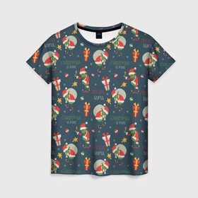 Женская футболка 3D с принтом Гринч , 100% полиэфир ( синтетическое хлопкоподобное полотно) | прямой крой, круглый вырез горловины, длина до линии бедер | ангел | ёлка | ель | зима | колокольчик | нг | новый год | олень | рождество | санта | снег