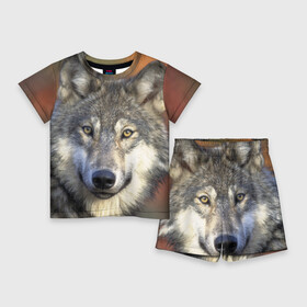 Детский костюм с шортами 3D с принтом Волк ,  |  | Тематика изображения на принте: волк | волки | волчата | волчонок | хищник