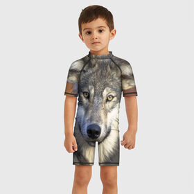 Детский купальный костюм 3D с принтом Волк , Полиэстер 85%, Спандекс 15% | застежка на молнии на спине | волк | волки | волчата | волчонок | хищник