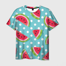 Мужская футболка 3D с принтом Арбузный рай , 100% полиэфир | прямой крой, круглый вырез горловины, длина до линии бедер | berry | eat | fruit | pattern | sweet | watermelon | арбуз | еда | сладость | узор | фрукт | ягода