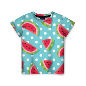Детская футболка 3D с принтом Арбузный рай , 100% гипоаллергенный полиэфир | прямой крой, круглый вырез горловины, длина до линии бедер, чуть спущенное плечо, ткань немного тянется | berry | eat | fruit | pattern | sweet | watermelon | арбуз | еда | сладость | узор | фрукт | ягода