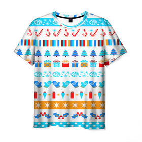 Мужская футболка 3D с принтом Новый год , 100% полиэфир | прямой крой, круглый вырез горловины, длина до линии бедер | новогодний | орнамент | паттерн | рождество