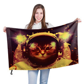 Флаг 3D с принтом Кот космонавт , 100% полиэстер | плотность ткани — 95 г/м2, размер — 67 х 109 см. Принт наносится с одной стороны | скафандр
