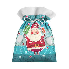 Подарочный 3D мешок с принтом Дед мороз с подарками , 100% полиэстер | Размер: 29*39 см | 2017 | дед мороз | новогодняя елка | новый год | подарок на новый год | санта | санта клаус | снег | снежинки