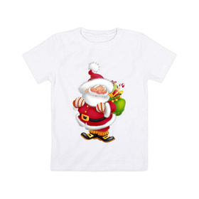 Детская футболка хлопок с принтом Дед мороз с подарками , 100% хлопок | круглый вырез горловины, полуприлегающий силуэт, длина до линии бедер | дед мороз | новогодний | рождество | санта клаус