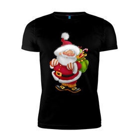 Мужская футболка премиум с принтом Дед мороз с подарками , 92% хлопок, 8% лайкра | приталенный силуэт, круглый вырез ворота, длина до линии бедра, короткий рукав | дед мороз | новогодний | рождество | санта клаус