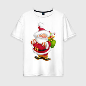Женская футболка хлопок Oversize с принтом Дед мороз с подарками , 100% хлопок | свободный крой, круглый ворот, спущенный рукав, длина до линии бедер
 | дед мороз | новогодний | рождество | санта клаус