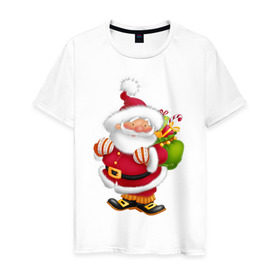 Мужская футболка хлопок с принтом Дед мороз с подарками , 100% хлопок | прямой крой, круглый вырез горловины, длина до линии бедер, слегка спущенное плечо. | дед мороз | новогодний | рождество | санта клаус