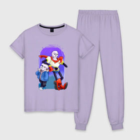 Женская пижама хлопок с принтом Sans & Papyrus , 100% хлопок | брюки и футболка прямого кроя, без карманов, на брюках мягкая резинка на поясе и по низу штанин | papyrus | sans | undertale