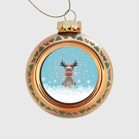 Стеклянный ёлочный шар с принтом Рудольф , Стекло | Диаметр: 80 мм | ангел | ёлка | ель | зима | колокольчик | нг | новый год | олень | рождество | санта | снег