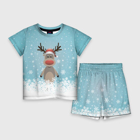 Детский костюм с шортами 3D с принтом Рудольф ,  |  | Тематика изображения на принте: ангел | ёлка | ель | зима | колокольчик | нг | новый год | олень | рождество | санта | снег