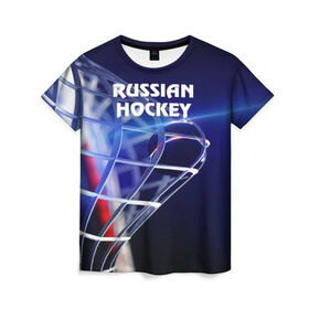 Женская футболка 3D с принтом Русский хоккей , 100% полиэфир ( синтетическое хлопкоподобное полотно) | прямой крой, круглый вырез горловины, длина до линии бедер | hockey | red machine | красная машина | кхл | русский | сборная россии | хоккей | шайба
