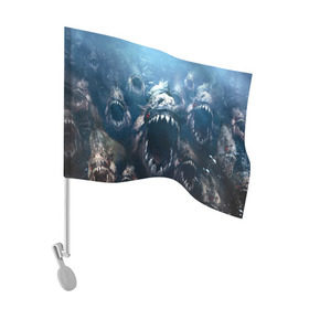 Флаг для автомобиля с принтом Голодные пираньи , 100% полиэстер | Размер: 30*21 см | еда | зубы | клыки | кровь | людоед | монстр | пираньи | пиранья | рыбы | ужас | хищник | челюсти | чудовище