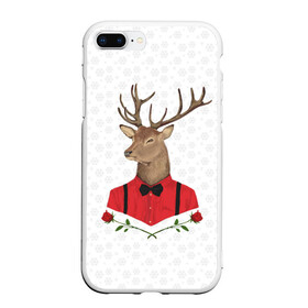 Чехол для iPhone 7Plus/8 Plus матовый с принтом Christmas Deer , Силикон | Область печати: задняя сторона чехла, без боковых панелей | new year | олень | рождество | роза | снег | узор