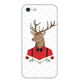 Чехол для iPhone 5/5S матовый с принтом Christmas Deer , Силикон | Область печати: задняя сторона чехла, без боковых панелей | Тематика изображения на принте: new year | олень | рождество | роза | снег | узор