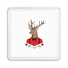 Магнит 55*55 с принтом Christmas Deer , Пластик | Размер: 65*65 мм; Размер печати: 55*55 мм | Тематика изображения на принте: new year | олень | рождество | роза | снег | узор
