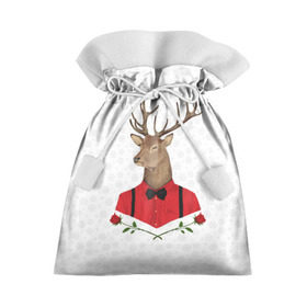 Подарочный 3D мешок с принтом Christmas Deer , 100% полиэстер | Размер: 29*39 см | Тематика изображения на принте: new year | олень | рождество | роза | снег | узор