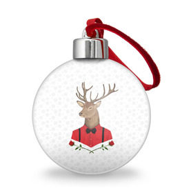 Ёлочный шар с принтом Christmas Deer , Пластик | Диаметр: 77 мм | Тематика изображения на принте: new year | олень | рождество | роза | снег | узор