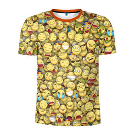 Мужская футболка 3D спортивная с принтом Смайлики. Стикербомбинг , 100% полиэстер с улучшенными характеристиками | приталенный силуэт, круглая горловина, широкие плечи, сужается к линии бедра | Тематика изображения на принте: emoji | желтый | мем | смайл | стикербомбинг | текстура | улыбка | эмодзи