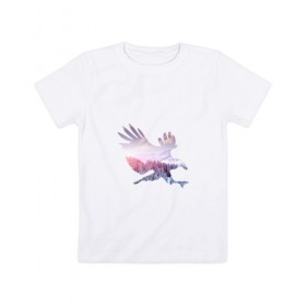Детская футболка хлопок с принтом орел зима , 100% хлопок | круглый вырез горловины, полуприлегающий силуэт, длина до линии бедер | Тематика изображения на принте: деревья | зима | облака | орел | птица | снег | солнце