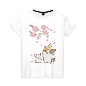 Женская футболка хлопок с принтом cats , 100% хлопок | прямой крой, круглый вырез горловины, длина до линии бедер, слегка спущенное плечо | cat | sakura | tmblr | tumbler | кошка | сакура