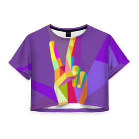 Женская футболка 3D укороченная с принтом Victory , 100% полиэстер | круглая горловина, длина футболки до линии талии, рукава с отворотами | виктория | знак | победа | рука
