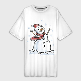 Платье-футболка 3D с принтом Снеговик ,  |  | happy new year | new year | santa claus | дед мороз | дедушка мороз | новый год | санта клаус | снеговик