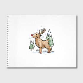 Альбом для рисования с принтом Оленёнок Рудольф , 100% бумага
 | матовая бумага, плотность 200 мг. | happy new year | new year | santa claus | дед мороз | дедушка мороз | новый год | санта клаус | снеговик