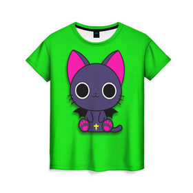 Женская футболка 3D с принтом Котик аниме , 100% полиэфир ( синтетическое хлопкоподобное полотно) | прямой крой, круглый вырез горловины, длина до линии бедер | anime | кошка